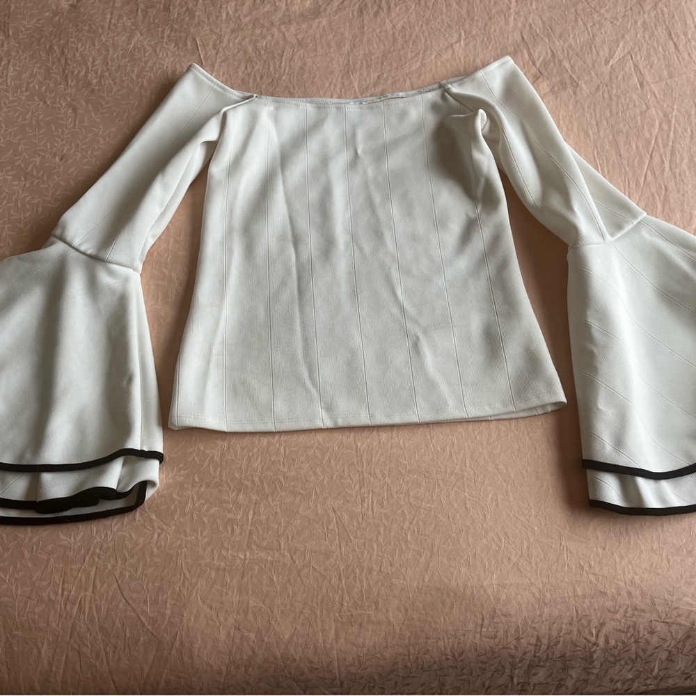 Bar III Off-Shoulder White Blouse with Bell Sleeves